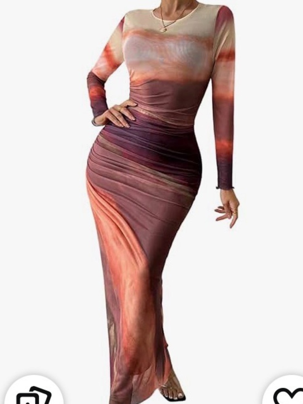 Ruched Ombre Maxi Dress in Rust Plum